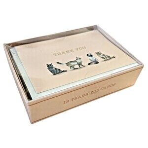 Set of 12 Cat Theme Thank You Note Cards With Envelopes 3.5" x 5"